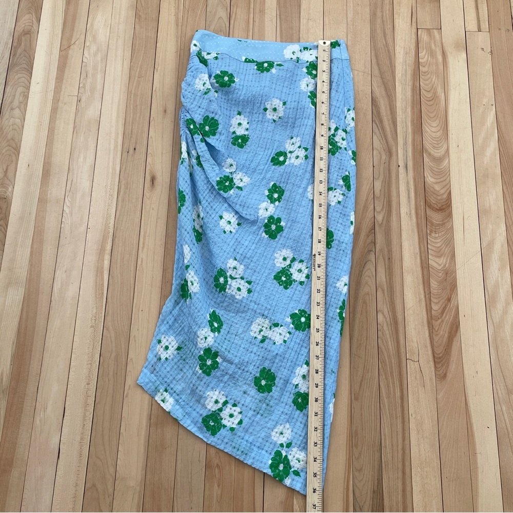 Smythe Mid-Rise Fitted Asymmetrical Ruched Flower Print Midi Skirt - Sz 0 (25) - Picture 11 of 15